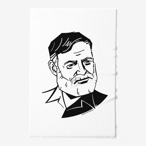 Полотенце «Эрнест Хемингуэй, графический портрет писателя, черно-белый»