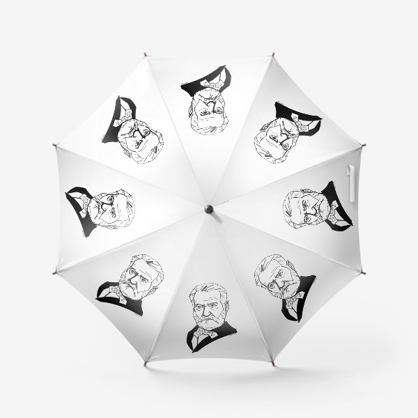 Зонт «Виктор Гюго, графический портрет писателя, черно-белый»