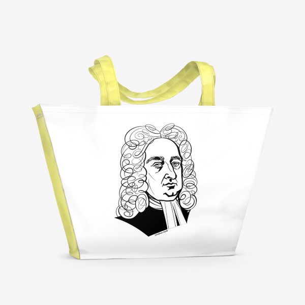 Пляжная сумка «Джонатан Свифт, графический портрет писателя, черно-белый»