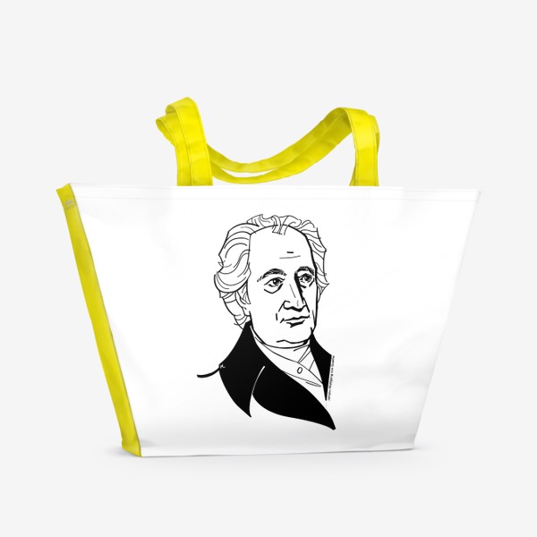 Пляжная сумка «Иоганн Вольфганг фон Гёте, графический портрет писателя, философа, ученого, черно-белый»