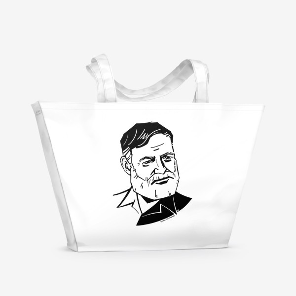 Пляжная сумка «Эрнест Хемингуэй, графический портрет писателя, черно-белый»