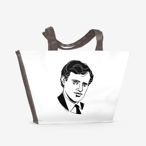 Пляжная сумка «Джек Лондон, графический портрет писателя, черно-белый»