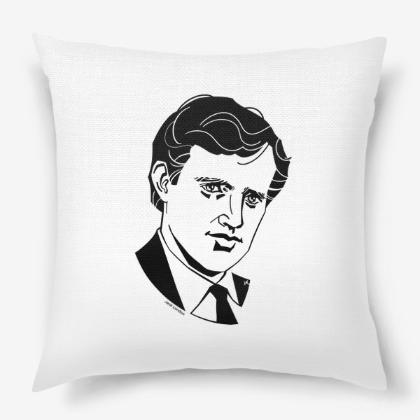 Подушка «Джек Лондон, графический портрет писателя, черно-белый»