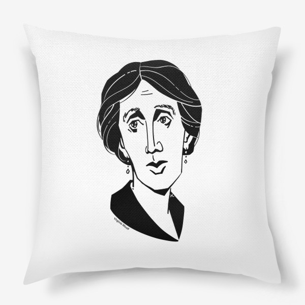 Подушка «Вирджиния Вулф, графический портрет писательницы, черно-белый»