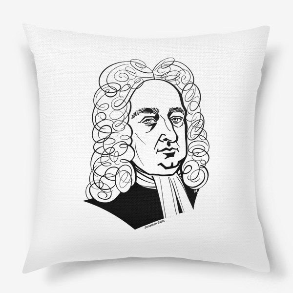 Подушка «Джонатан Свифт, графический портрет писателя, черно-белый»