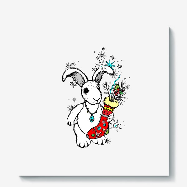Холст «Счастливый Кролик со Снежинками»