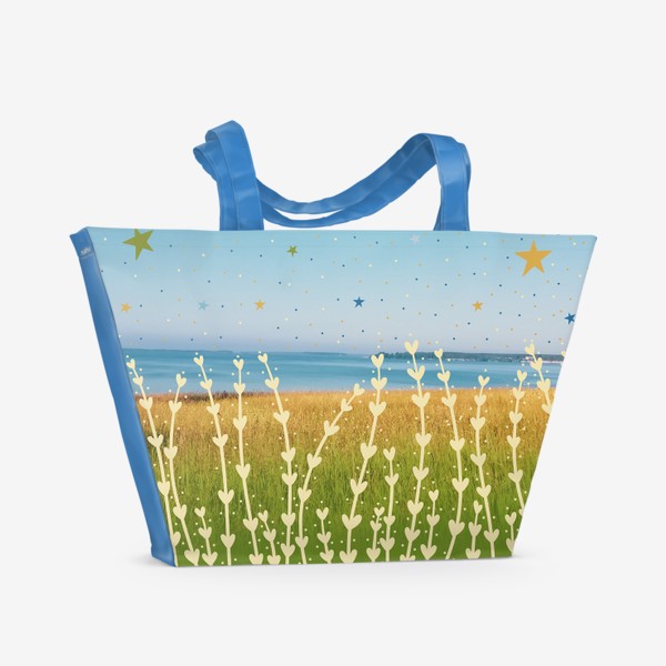 Пляжная сумка &laquo;Море и берег с высокой травой - летний пейзаж&raquo;