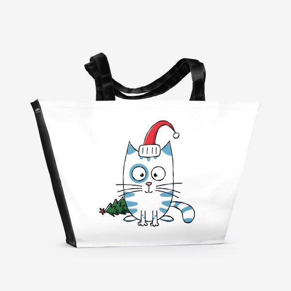 Пляжная сумка «Новогодний котик уронил ёлку»