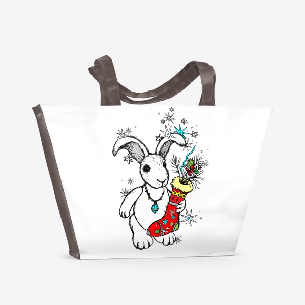 Пляжная сумка «Счастливый Кролик со Снежинками»