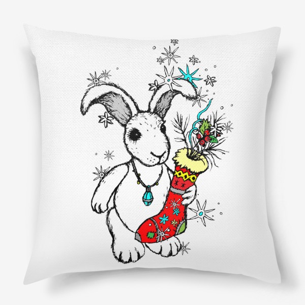 Подушка «Счастливый Кролик со Снежинками»