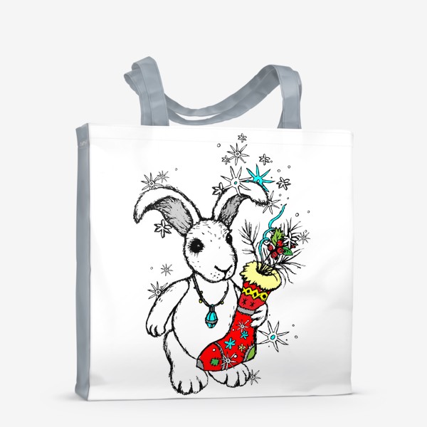 Сумка-шоппер «Счастливый Кролик со Снежинками»