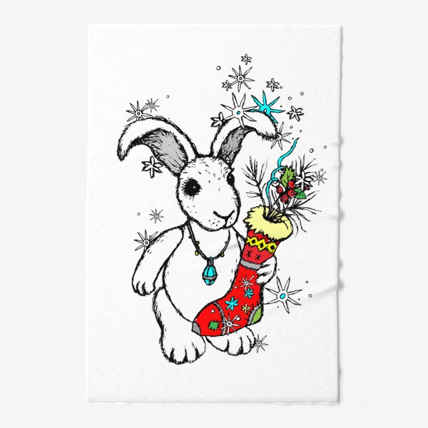 Полотенце «Счастливый Кролик со Снежинками»
