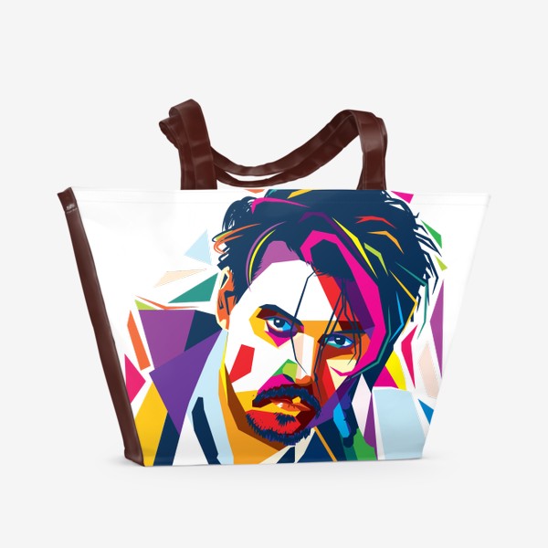 Пляжная сумка «Портрет Джонни Деппа в ретро геометрическом стиле»