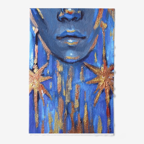 Полотенце «Новогодняя девушка в синих тонах с золотыми звездами»