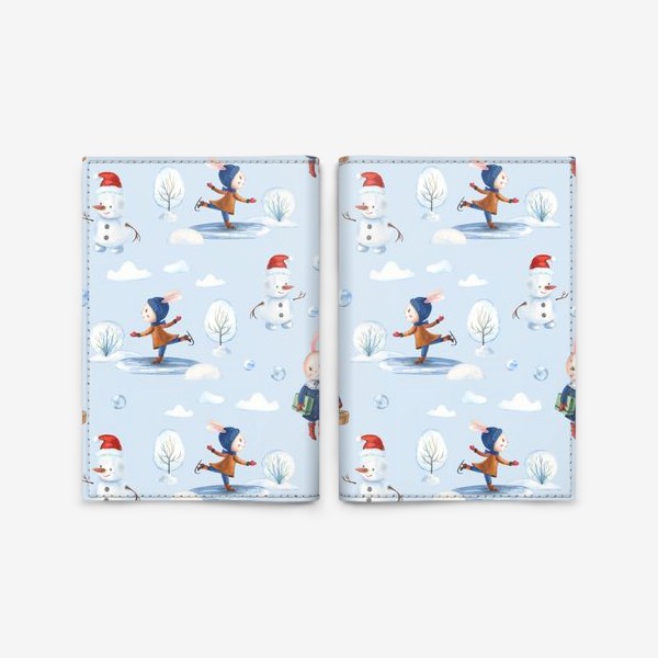 Обложка для паспорта «Зимние забавы. Зайчики и снеговики»