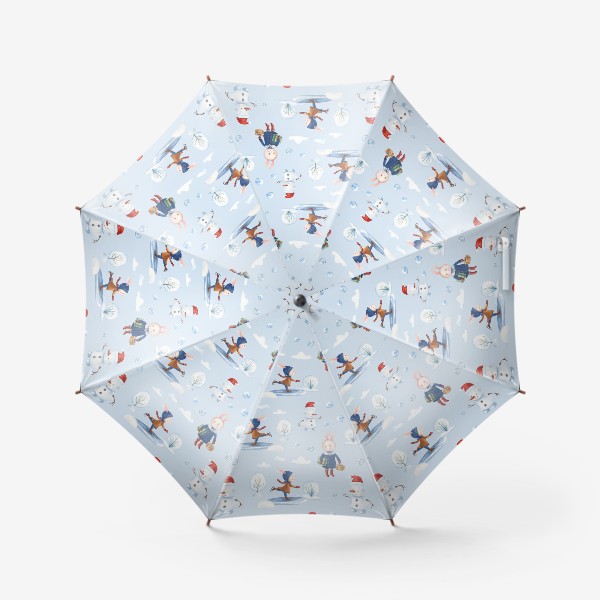 Зонт «Зимние забавы. Зайчики и снеговики»