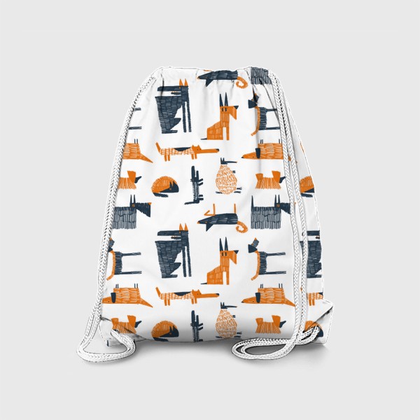 Рюкзак «Яркий нарисованный вручную бесшовный фон с иллюстрации стилизованных собачек. Разные породы собак, современный стиль»
