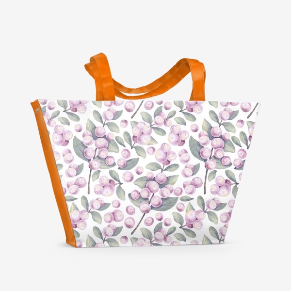 Пляжная сумка «Акварельный нарисованный вручную фон с нежными иллюстрациями веточек снежноягодника. Розовые зимние ягоды. Флористика»