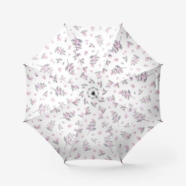 Зонт «Акварельный нарисованный вручную фон с нежными иллюстрациями веточек снежноягодника. Розовые зимние ягоды. Флористика»