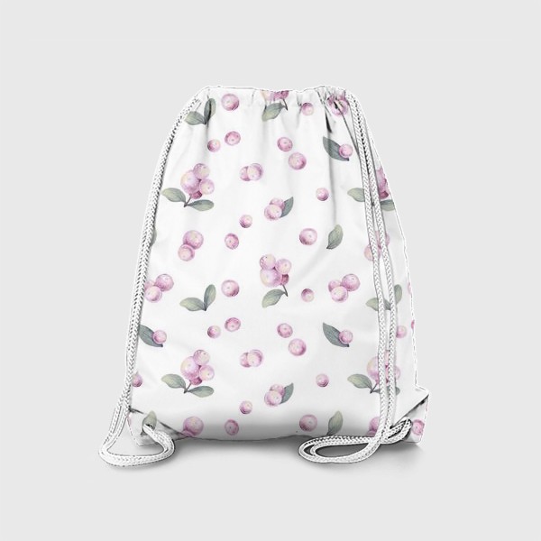 Рюкзак «Акварельный нарисованный вручную фон с нежными иллюстрациями веточек снежноягодника. Розовые зимние ягоды. Флористика»