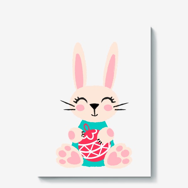 Холст «Новогодний милый кролик с ёлочным шаром»