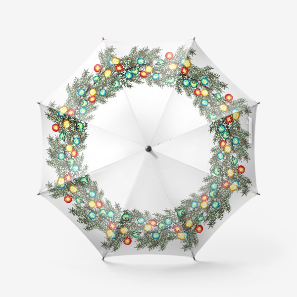 Зонт «Новогодняя ретро гирлянда и еловый лапник»