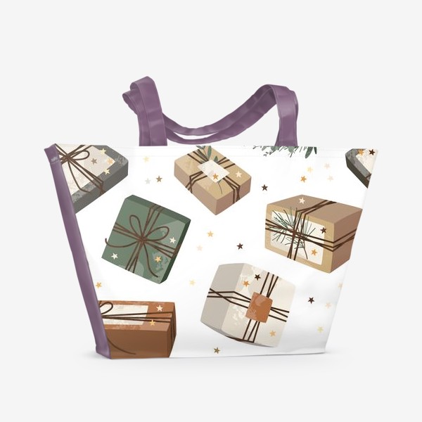 Пляжная сумка «Новогодние подарки, рождественские венки»