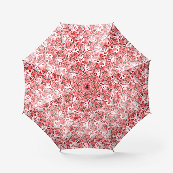 Зонт «Маски лисиц кицунэ и цветущая камелия на розовом»