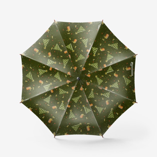 Зонт «Паттерн новогодний рождественский зелёный с елочками »