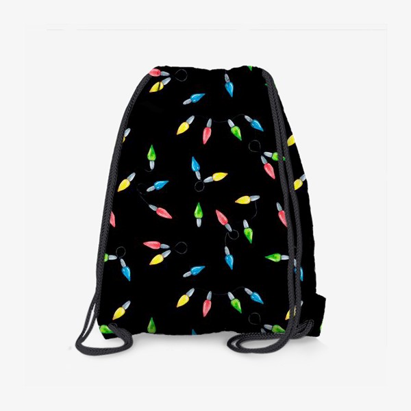 Рюкзак «Новогодняя гирлянда Цветные лампочки на черном фоне»