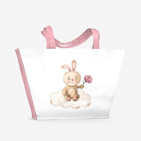 Пляжная сумка «Зайчик с розой на облаке»