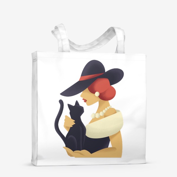 Сумка-шоппер «Абстрактная стильная женщина и чёрная кошка»