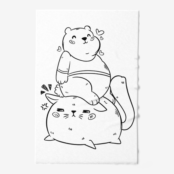 Полотенце «Медвежонок и толстый котик»