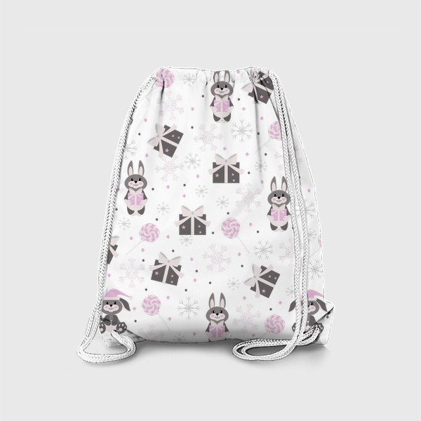 Рюкзак «Новогодний паттерн. Серо-розовые зайцы-кролики»