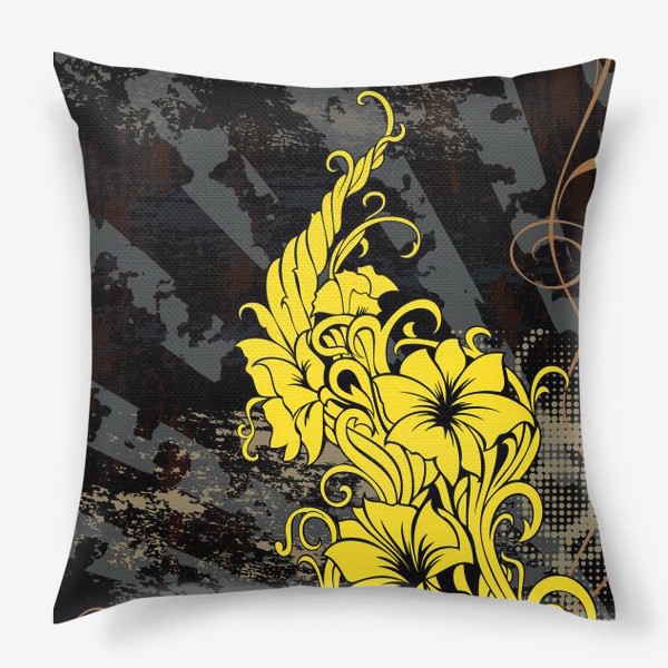 Подушка «Черно-желтый гранж декор»