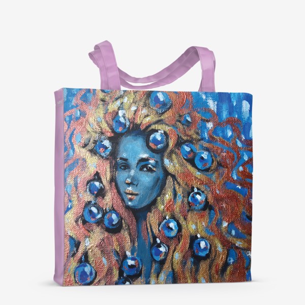 Сумка-шоппер «Девушка в волосах новогодние шары»