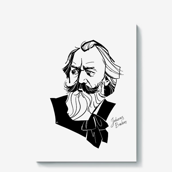 Холст «Иоганнес Брамс, графический портрет композитора, черно-белый»