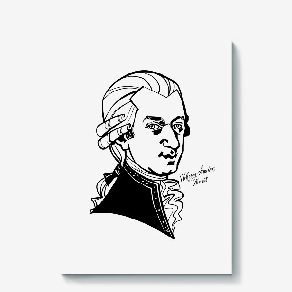 Холст «Вольфганг Амадей Моцарт, графический портрет композитора, черно-белый»