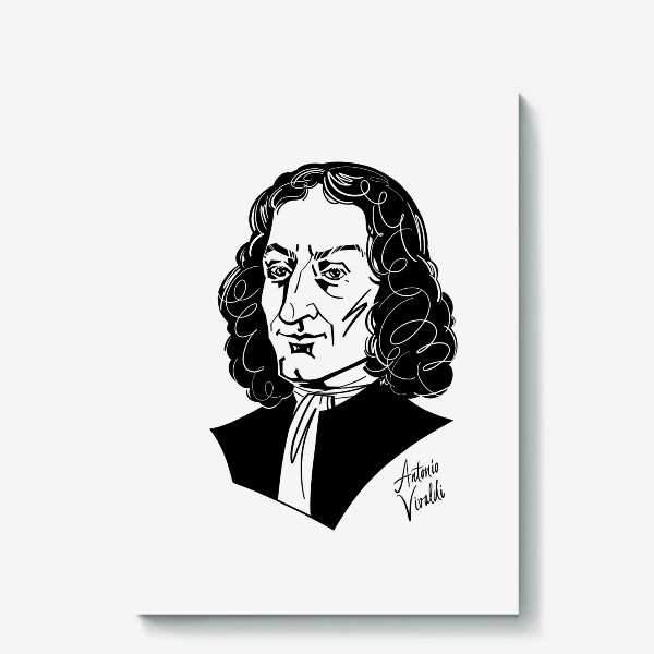 Холст «Антонио Вивальди, графический портрет композитора, черно-белый»