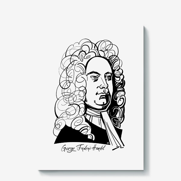 Холст «Георг Фридрих Гендель, графический портрет композитора, черно-белый»