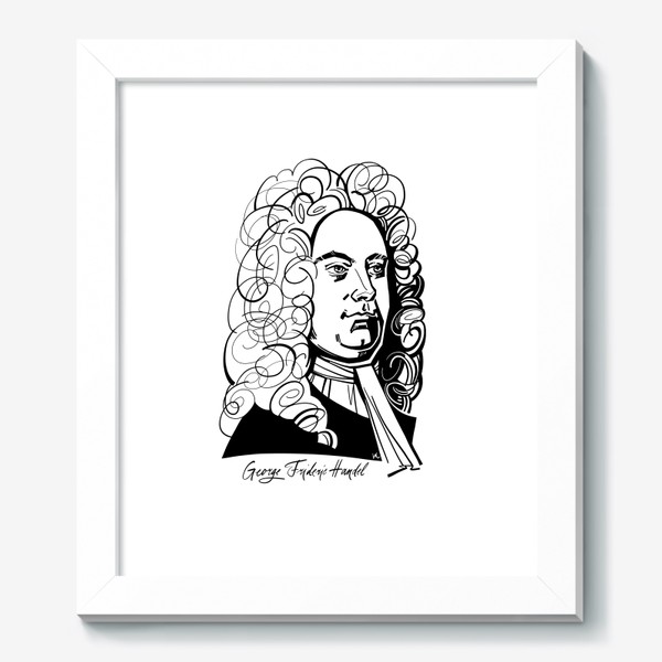 Картина «Георг Фридрих Гендель, графический портрет композитора, черно-белый»