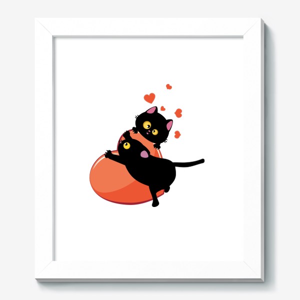 Картина «Пара черных кошек и красное сердце»