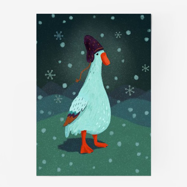 Постер «Гусь в шапке и снег»