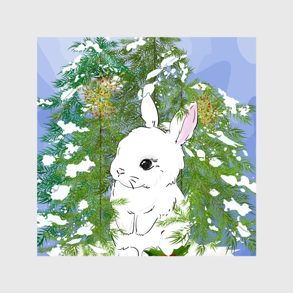 Шторы «Кролик среди заснеженных ёлок»