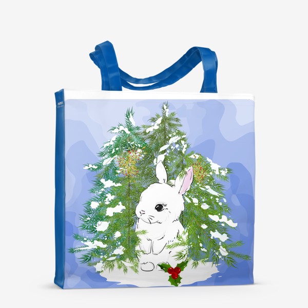 Сумка-шоппер «Кролик среди заснеженных ёлок»
