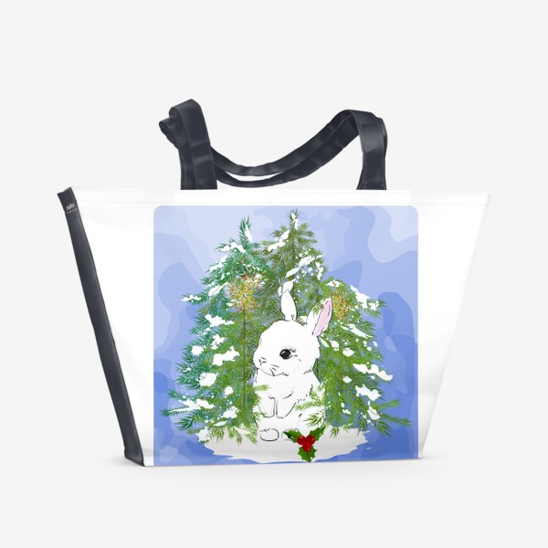 Пляжная сумка «Кролик среди заснеженных ёлок»