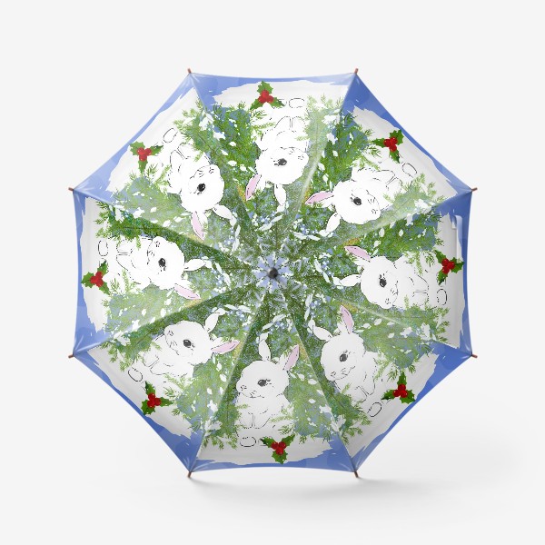 Зонт «Кролик среди заснеженных ёлок»