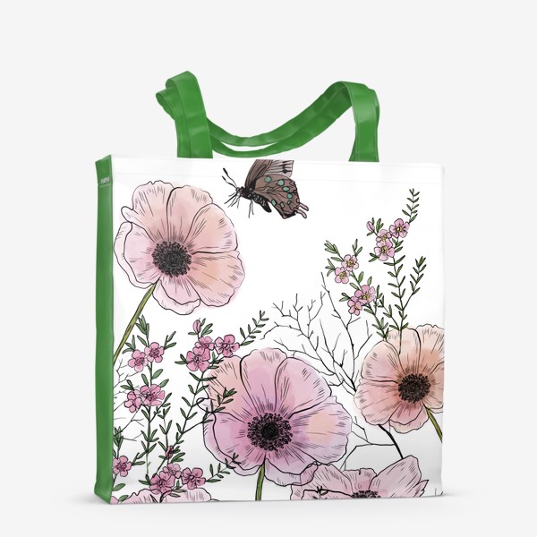 Сумка-шоппер &laquo;Цветы с бабочкой&raquo;