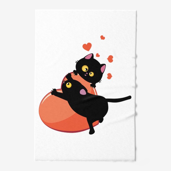 Полотенце «Пара черных кошек и красное сердце»