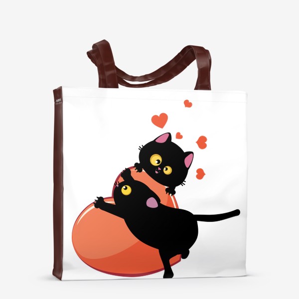 Сумка-шоппер «Пара черных кошек и красное сердце»